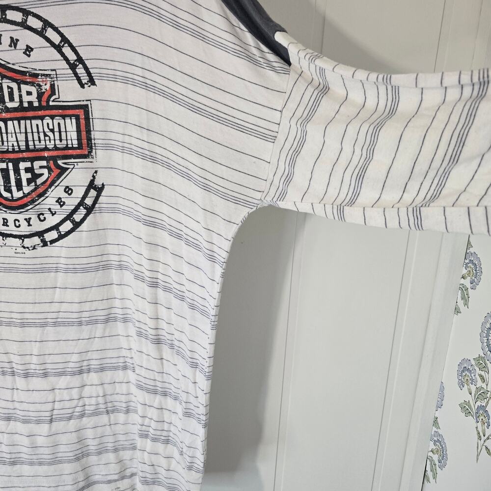 Harley Davidson Pullover Shirt Jersey Knit Stretch Logo Graphic Soft Stripe XL - Picture 8 of 9